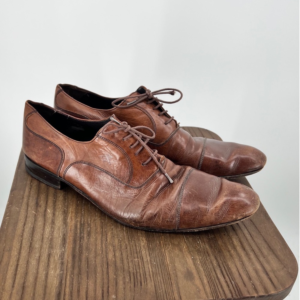 Russell & Bromley London Mens Brown Leather Cap Toe Oxford Dress Shoes Size UK 8